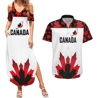 Custom Canadian Rugby Couples Matching Summer Maxi Dress and Hawaiian Shirt Maple Leaves Sporty Art Style White Color - Wonder Print Shop