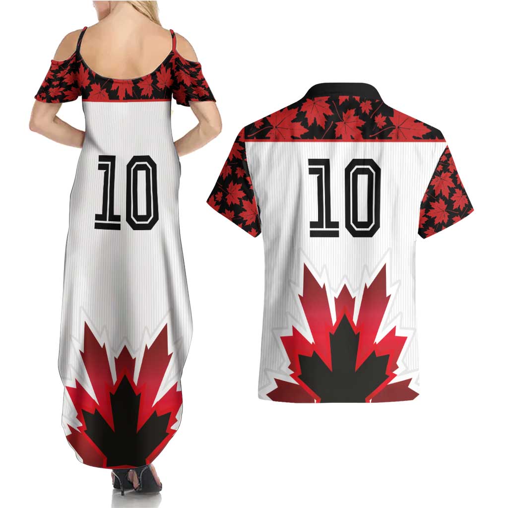 Custom Canadian Rugby Couples Matching Summer Maxi Dress and Hawaiian Shirt Maple Leaves Sporty Art Style White Color - Wonder Print Shop