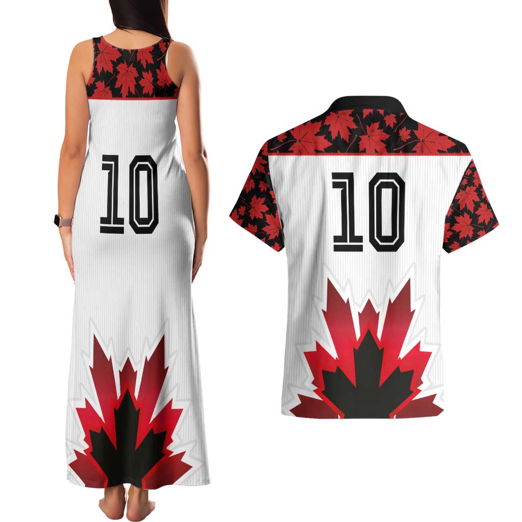 Custom Canadian Rugby Couples Matching Tank Maxi Dress and Hawaiian Shirt Maple Leaves Sporty Art Style White Color - Wonder Print Shop