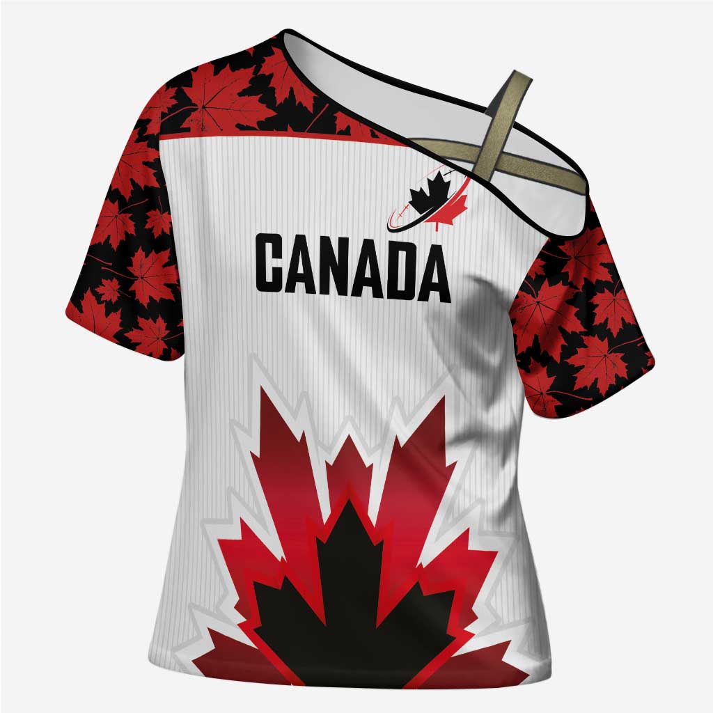 Custom Canadian Rugby Cross Shoulder Shirt Maple Leaves Sporty Art Style White Color - Wonder Print Shop