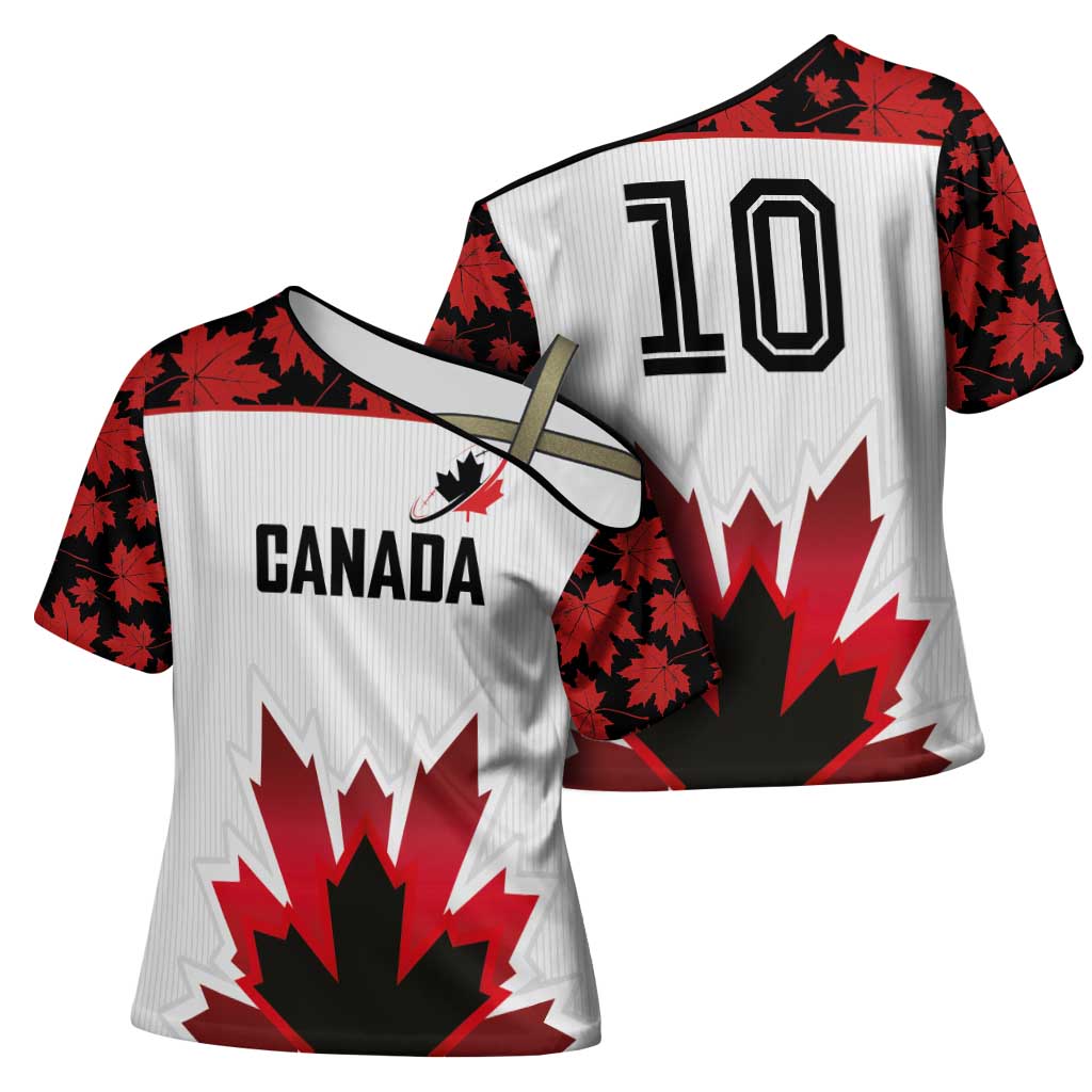 Custom Canadian Rugby Cross Shoulder Shirt Maple Leaves Sporty Art Style White Color - Wonder Print Shop