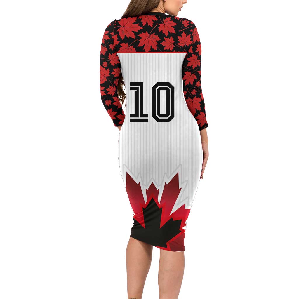 Custom Canadian Rugby Family Matching Long Sleeve Bodycon Dress and Hawaiian Shirt Maple Leaves Sporty Art Style White Color - Wonder Print Shop