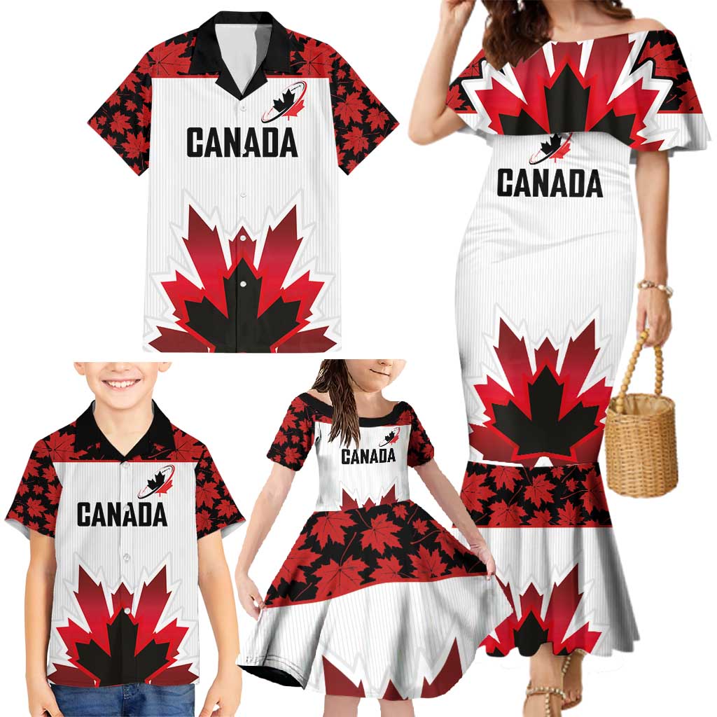 Custom Canadian Rugby Family Matching Mermaid Dress and Hawaiian Shirt Maple Leaves Sporty Art Style White Color - Wonder Print Shop