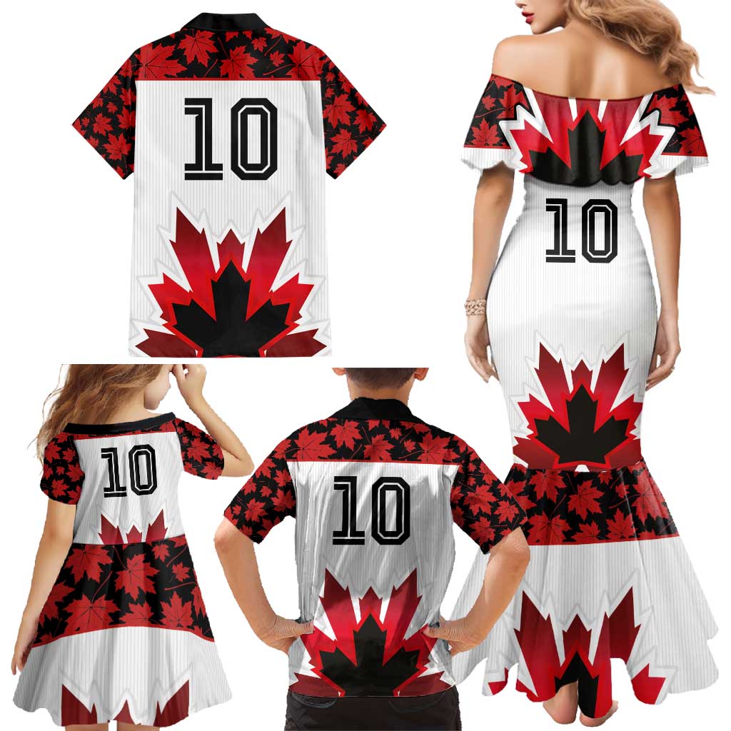 Custom Canadian Rugby Family Matching Mermaid Dress and Hawaiian Shirt Maple Leaves Sporty Art Style White Color - Wonder Print Shop