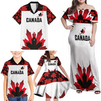 Custom Canadian Rugby Family Matching Off Shoulder Maxi Dress and Hawaiian Shirt Maple Leaves Sporty Art Style White Color - Wonder Print Shop