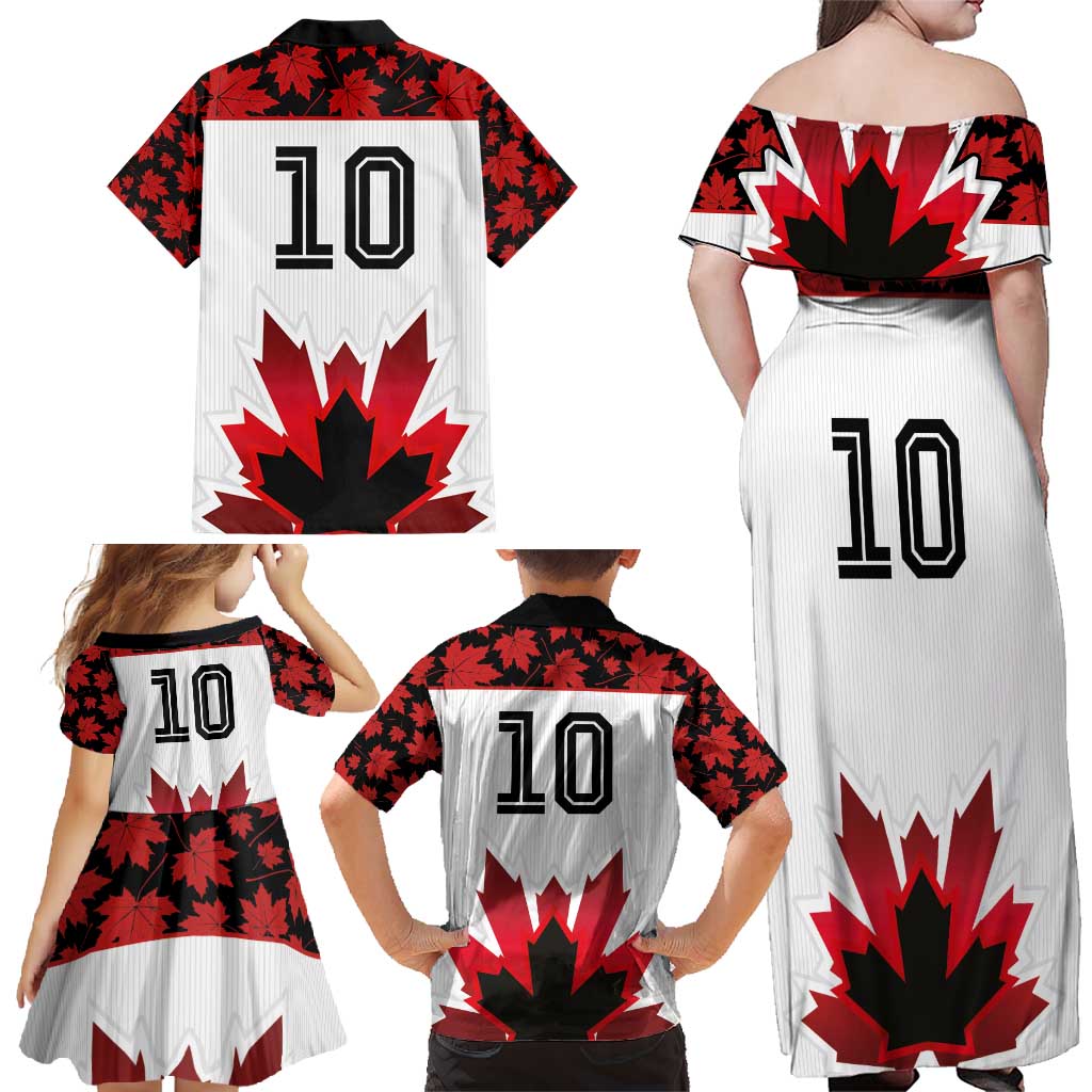 Custom Canadian Rugby Family Matching Off Shoulder Maxi Dress and Hawaiian Shirt Maple Leaves Sporty Art Style White Color - Wonder Print Shop