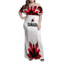 Custom Canadian Rugby Family Matching Off Shoulder Maxi Dress and Hawaiian Shirt Maple Leaves Sporty Art Style White Color - Wonder Print Shop