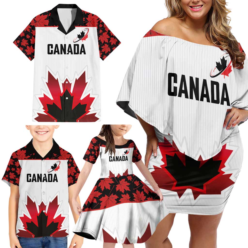 Custom Canadian Rugby Family Matching Off Shoulder Short Dress and Hawaiian Shirt Maple Leaves Sporty Art Style White Color - Wonder Print Shop
