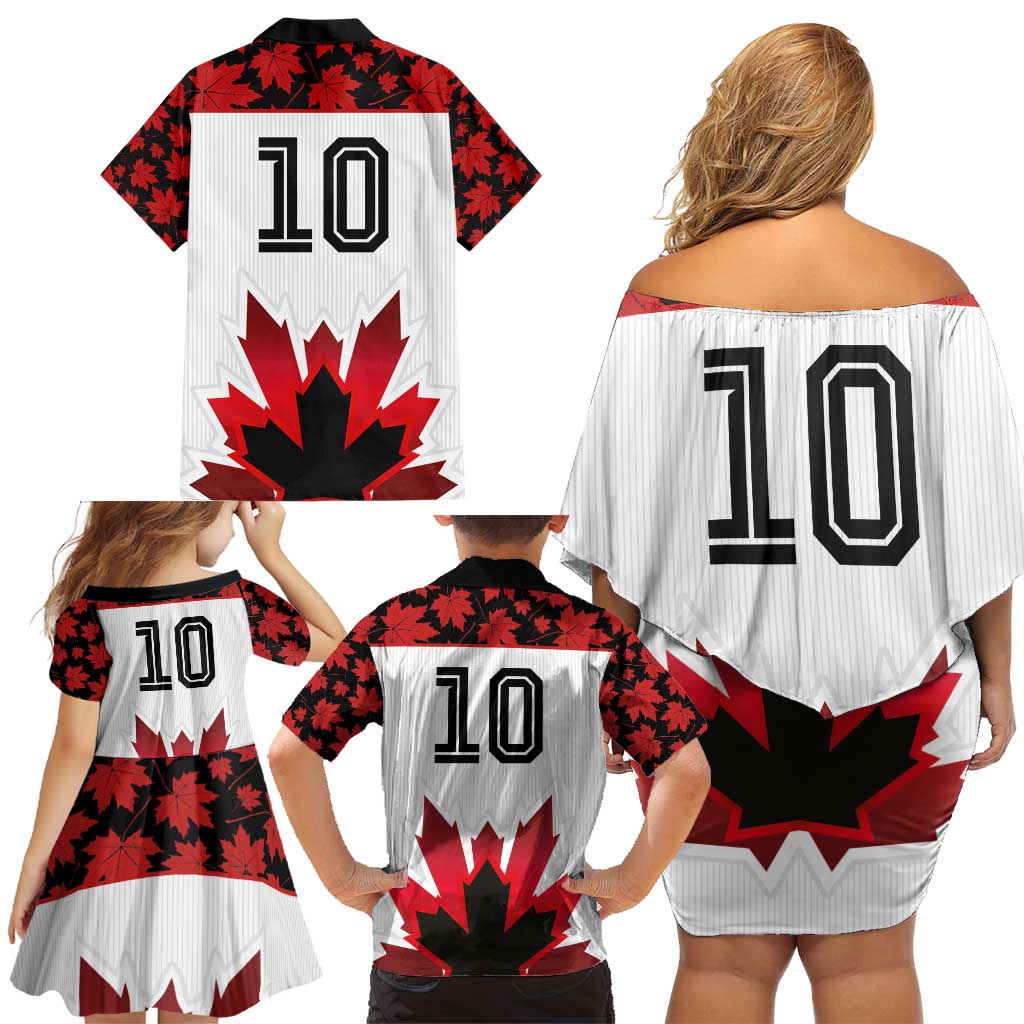 Custom Canadian Rugby Family Matching Off Shoulder Short Dress and Hawaiian Shirt Maple Leaves Sporty Art Style White Color - Wonder Print Shop