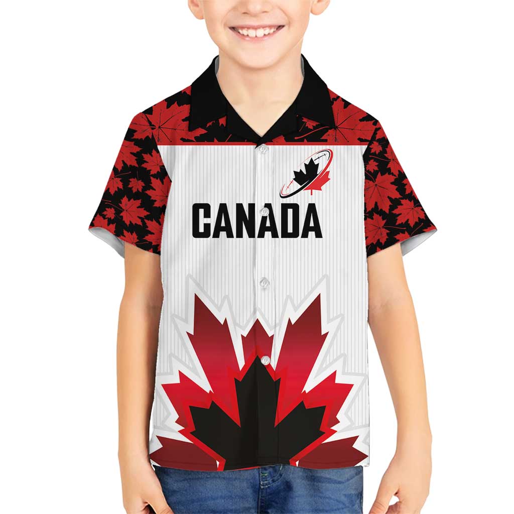 Custom Canadian Rugby Family Matching Off Shoulder Short Dress and Hawaiian Shirt Maple Leaves Sporty Art Style White Color - Wonder Print Shop