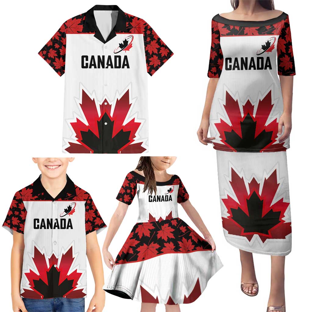 Custom Canadian Rugby Family Matching Puletasi and Hawaiian Shirt Maple Leaves Sporty Art Style White Color - Wonder Print Shop