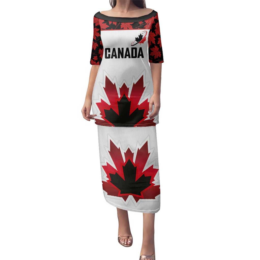 Custom Canadian Rugby Family Matching Puletasi and Hawaiian Shirt Maple Leaves Sporty Art Style White Color - Wonder Print Shop