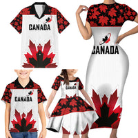 Custom Canadian Rugby Family Matching Short Sleeve Bodycon Dress and Hawaiian Shirt Maple Leaves Sporty Art Style White Color - Wonder Print Shop