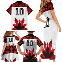Custom Canadian Rugby Family Matching Short Sleeve Bodycon Dress and Hawaiian Shirt Maple Leaves Sporty Art Style White Color - Wonder Print Shop