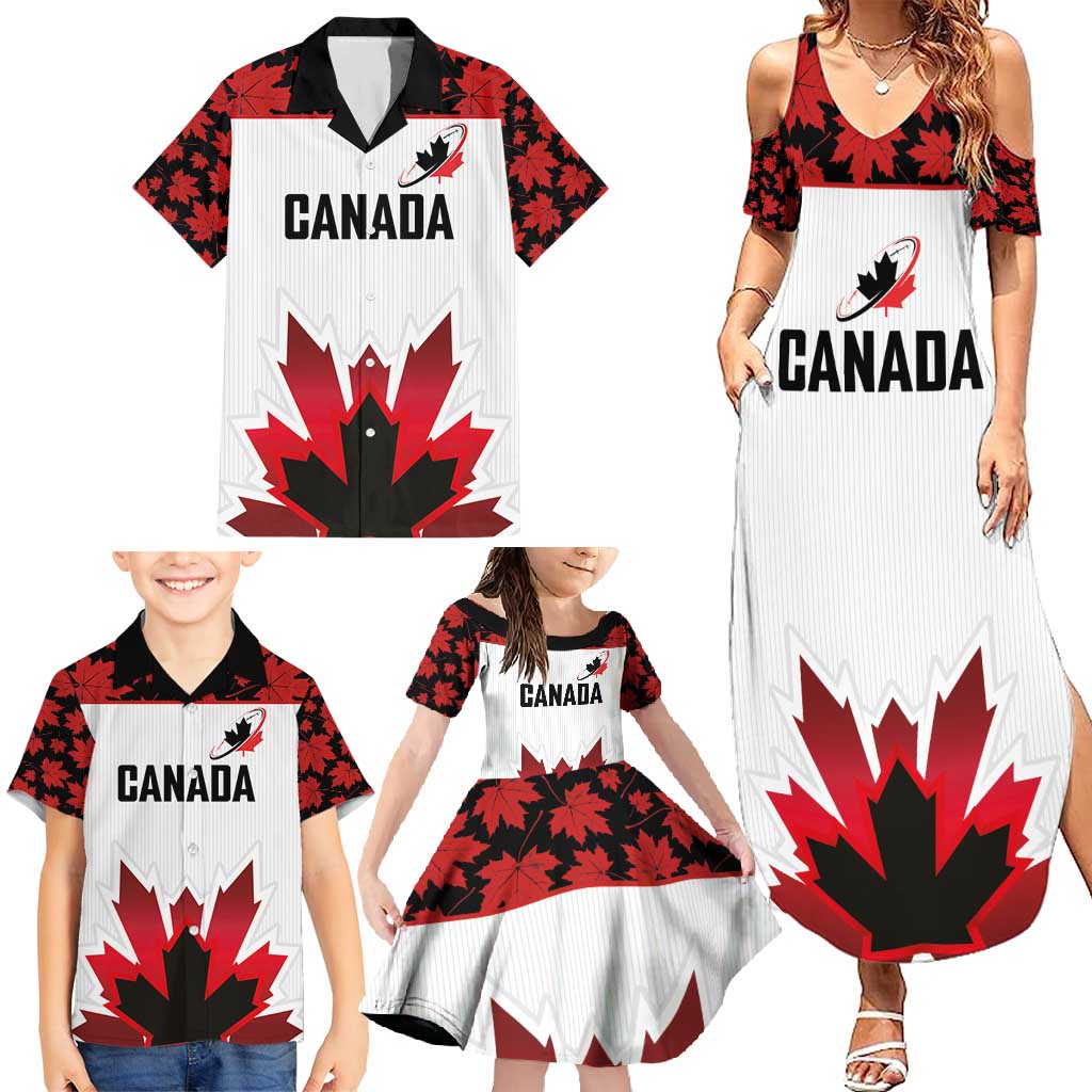Custom Canadian Rugby Family Matching Summer Maxi Dress and Hawaiian Shirt Maple Leaves Sporty Art Style White Color - Wonder Print Shop