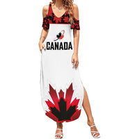 Custom Canadian Rugby Family Matching Summer Maxi Dress and Hawaiian Shirt Maple Leaves Sporty Art Style White Color - Wonder Print Shop
