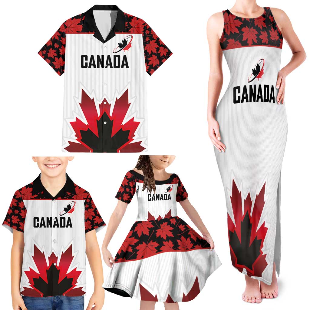 Custom Canadian Rugby Family Matching Tank Maxi Dress and Hawaiian Shirt Maple Leaves Sporty Art Style White Color - Wonder Print Shop