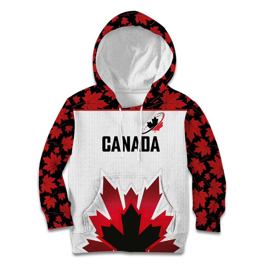 Custom Canadian Rugby Kid Hoodie Maple Leaves Sporty Art Style White Color - Wonder Print Shop