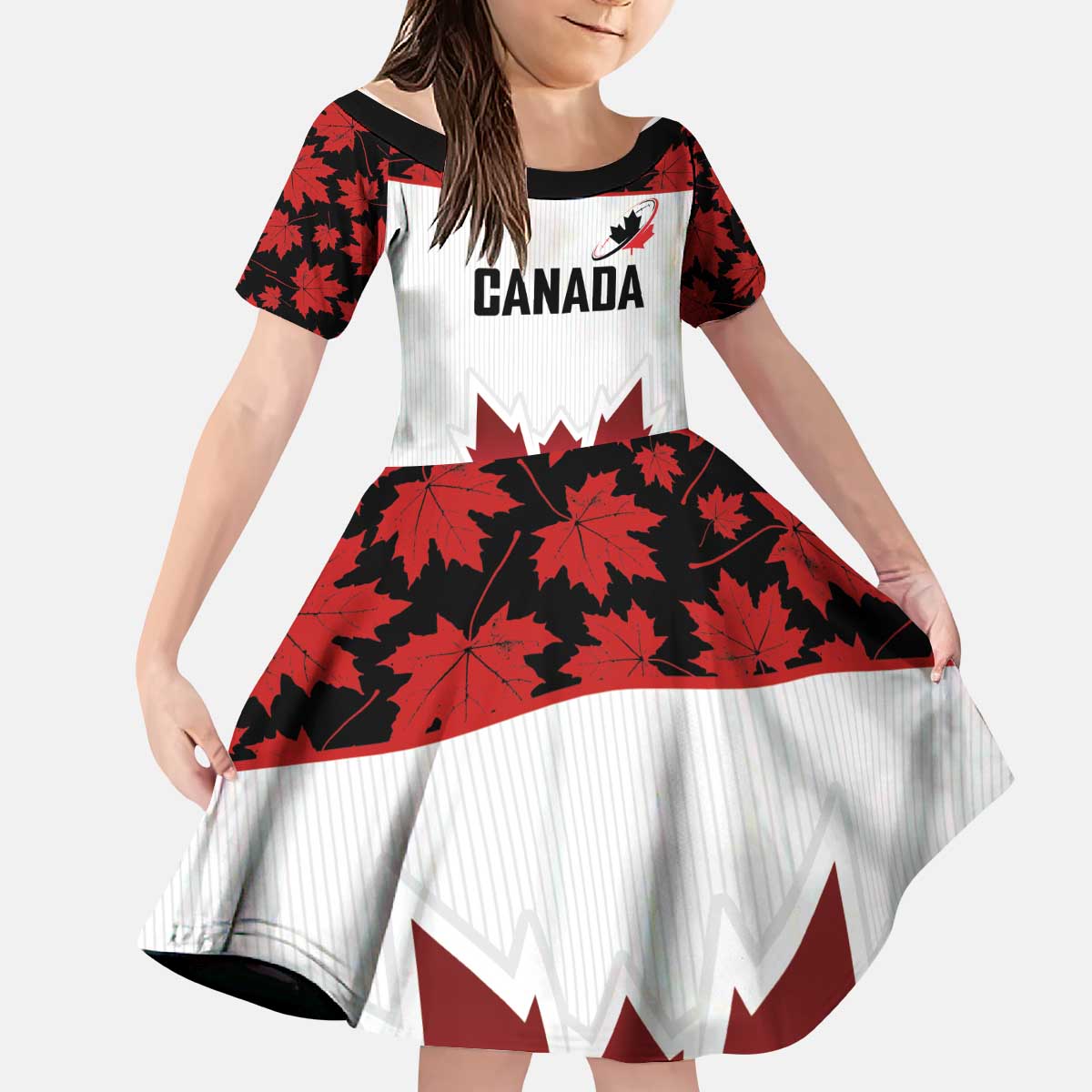Custom Canadian Rugby Kid Short Sleeve Dress Maple Leaves Sporty Art Style White Color - Wonder Print Shop