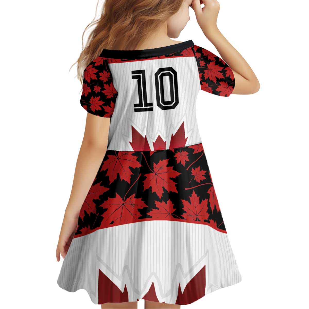 Custom Canadian Rugby Kid Short Sleeve Dress Maple Leaves Sporty Art Style White Color - Wonder Print Shop