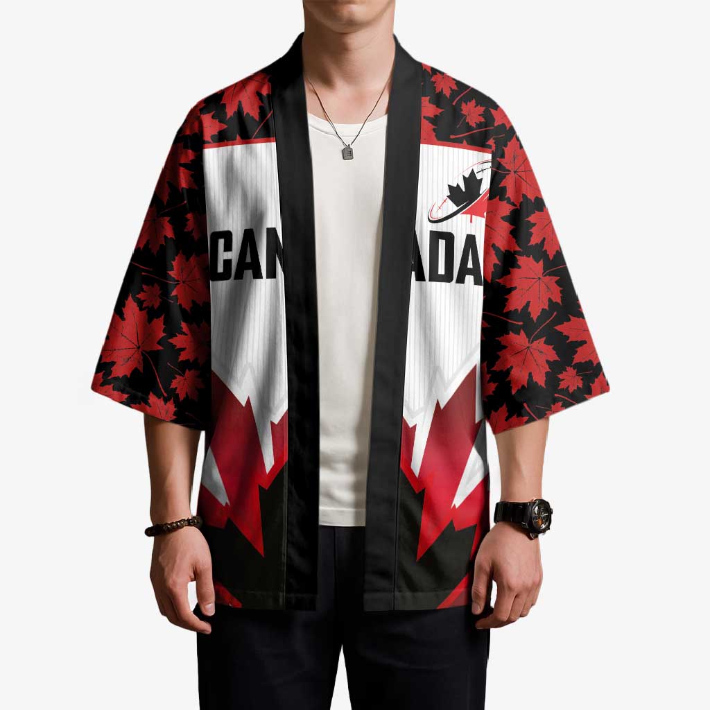 Custom Canadian Rugby Kimono Maple Leaves Sporty Art Style White Color - Wonder Print Shop
