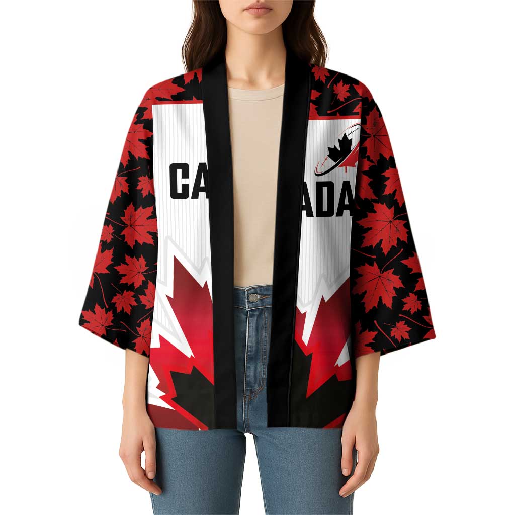 Custom Canadian Rugby Kimono Maple Leaves Sporty Art Style White Color - Wonder Print Shop