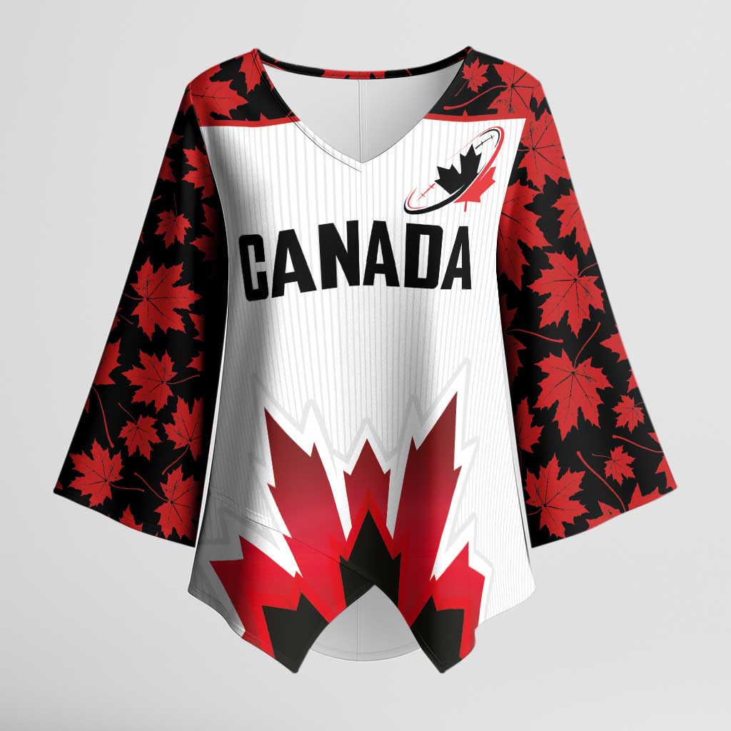 Custom Canadian Rugby Kimono Sleeve Blouse Maple Leaves Sporty Art Style White Color - Wonder Print Shop