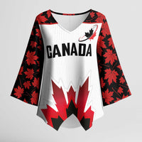 Custom Canadian Rugby Kimono Sleeve Blouse Maple Leaves Sporty Art Style White Color - Wonder Print Shop