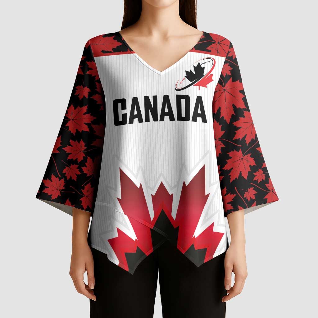 Custom Canadian Rugby Kimono Sleeve Blouse Maple Leaves Sporty Art Style White Color - Wonder Print Shop