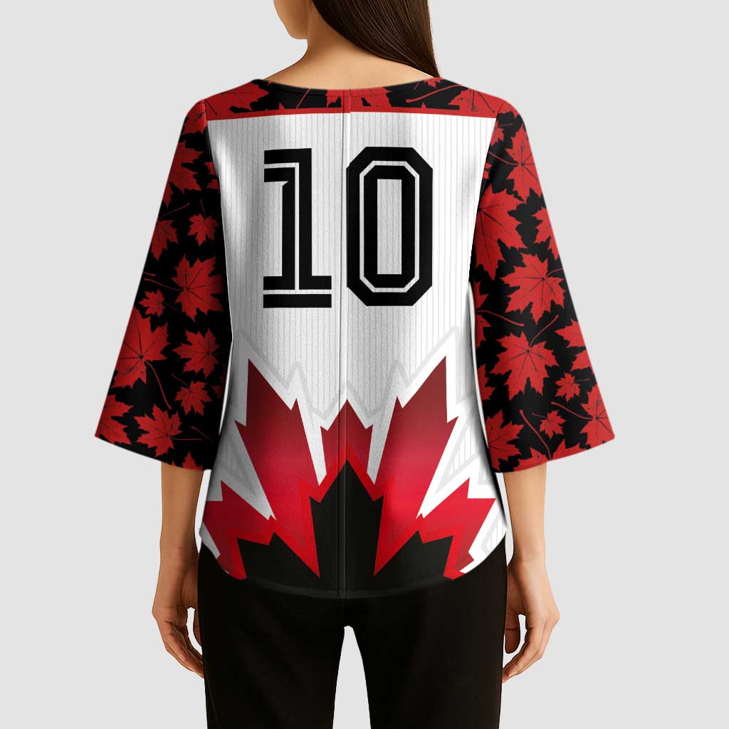 Custom Canadian Rugby Kimono Sleeve Blouse Maple Leaves Sporty Art Style White Color - Wonder Print Shop