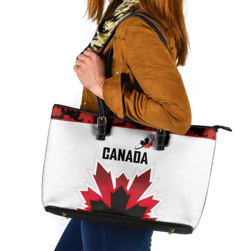 Canadian Rugby Leather Tote Bag Maple Leaves Sporty Art Style White Color - Wonder Print Shop