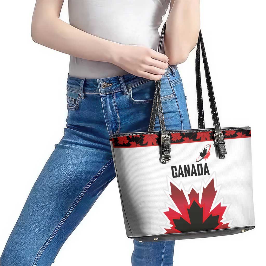 Canadian Rugby Leather Tote Bag Maple Leaves Sporty Art Style White Color - Wonder Print Shop