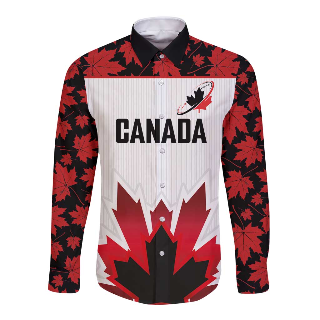 Custom Canadian Rugby Long Sleeve Button Shirt Maple Leaves Sporty Art Style White Color - Wonder Print Shop