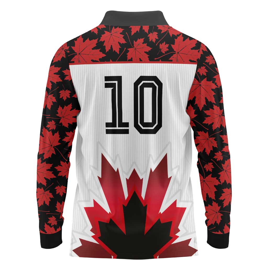 Custom Canadian Rugby Long Sleeve Polo Shirt Maple Leaves Sporty Art Style White Color - Wonder Print Shop