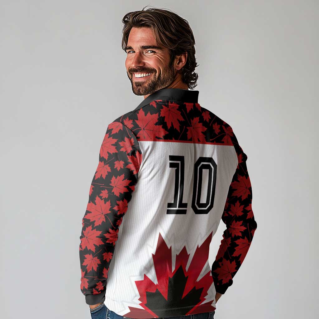 Custom Canadian Rugby Long Sleeve Polo Shirt Maple Leaves Sporty Art Style White Color - Wonder Print Shop