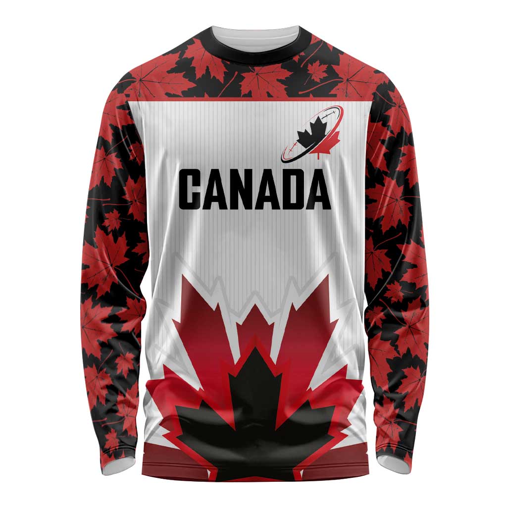 Custom Canadian Rugby Long Sleeve Shirt Maple Leaves Sporty Art Style White Color - Wonder Print Shop