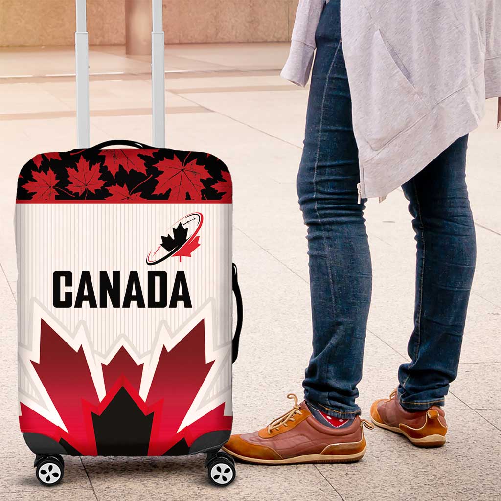 Canadian Rugby Luggage Cover Maple Leaves Sporty Art Style White Color - Wonder Print Shop