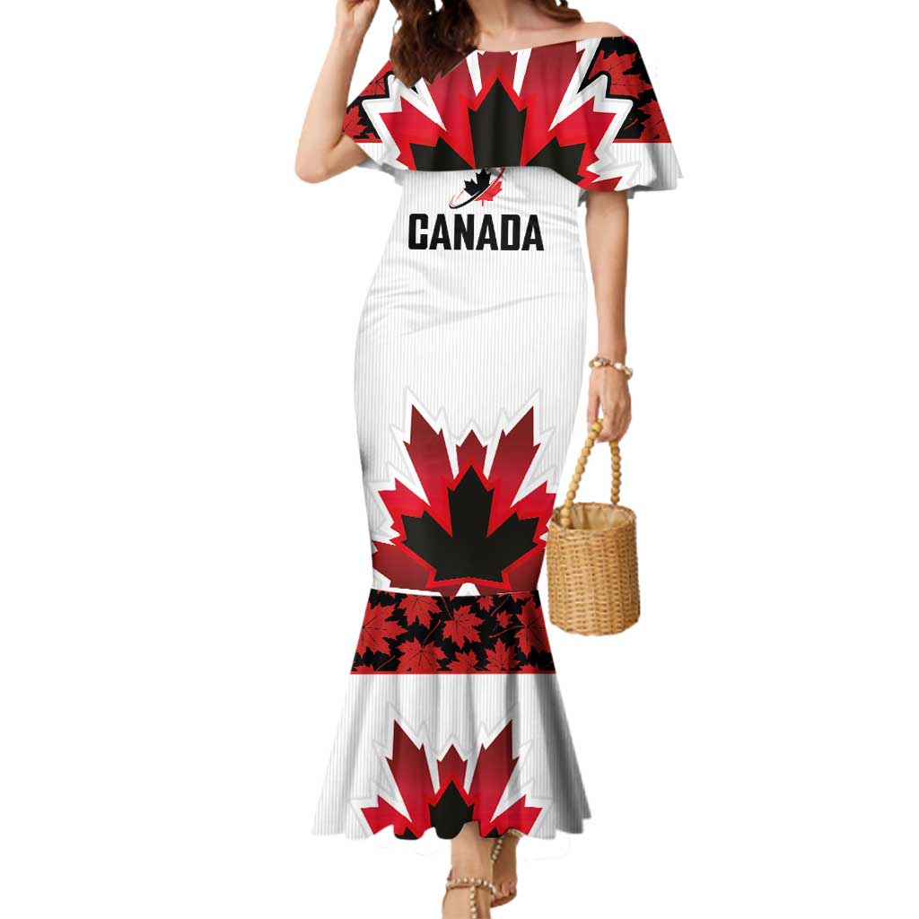 Custom Canadian Rugby Mermaid Dress Maple Leaves Sporty Art Style White Color - Wonder Print Shop