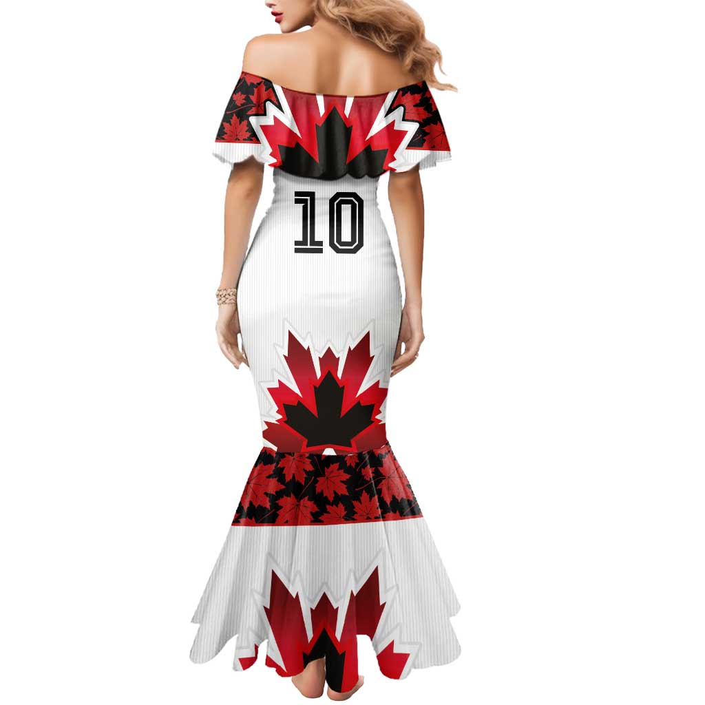 Custom Canadian Rugby Mermaid Dress Maple Leaves Sporty Art Style White Color - Wonder Print Shop