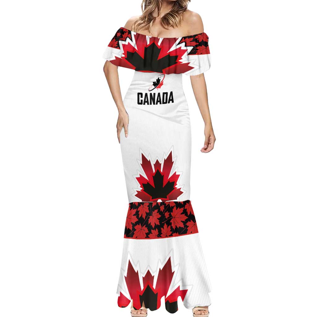 Custom Canadian Rugby Mermaid Dress Maple Leaves Sporty Art Style White Color - Wonder Print Shop