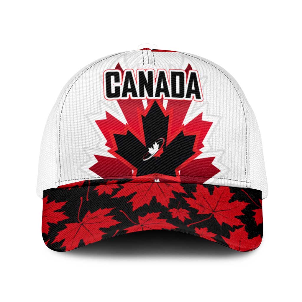 Canadian Rugby Mesh Trucker Cap Maple Leaves Sporty Art Style White Color - Wonder Print Shop