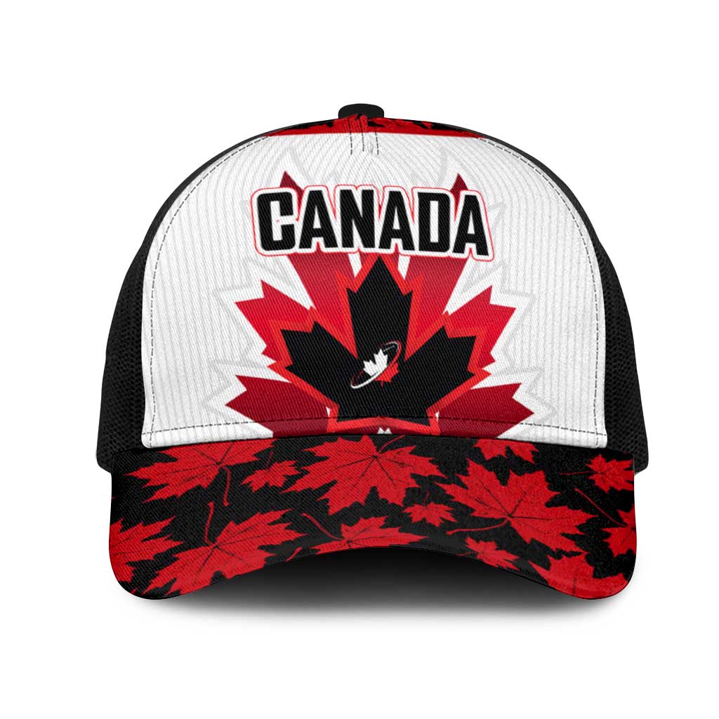Canadian Rugby Mesh Trucker Cap Maple Leaves Sporty Art Style White Color - Wonder Print Shop