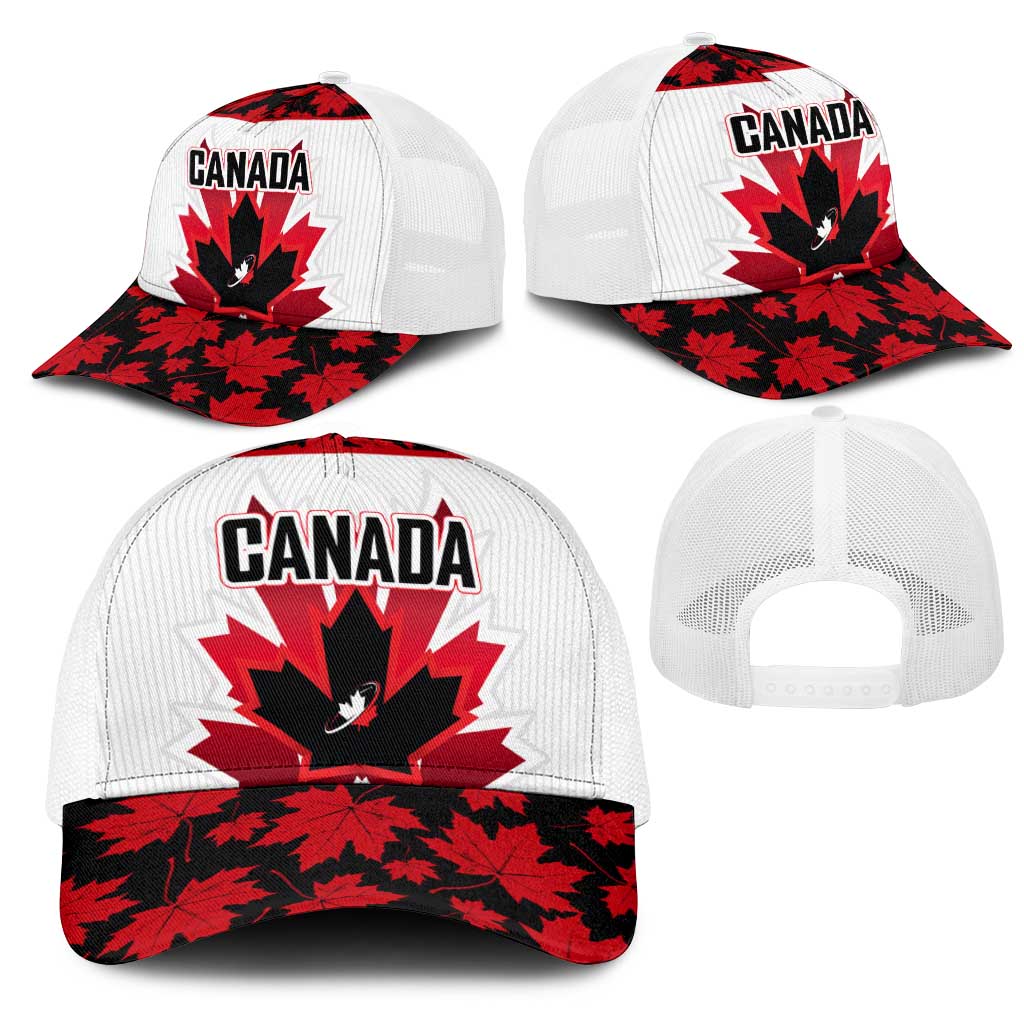 Canadian Rugby Mesh Trucker Cap Maple Leaves Sporty Art Style White Color - Wonder Print Shop