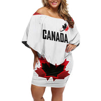Custom Canadian Rugby Off Shoulder Short Dress Maple Leaves Sporty Art Style White Color - Wonder Print Shop