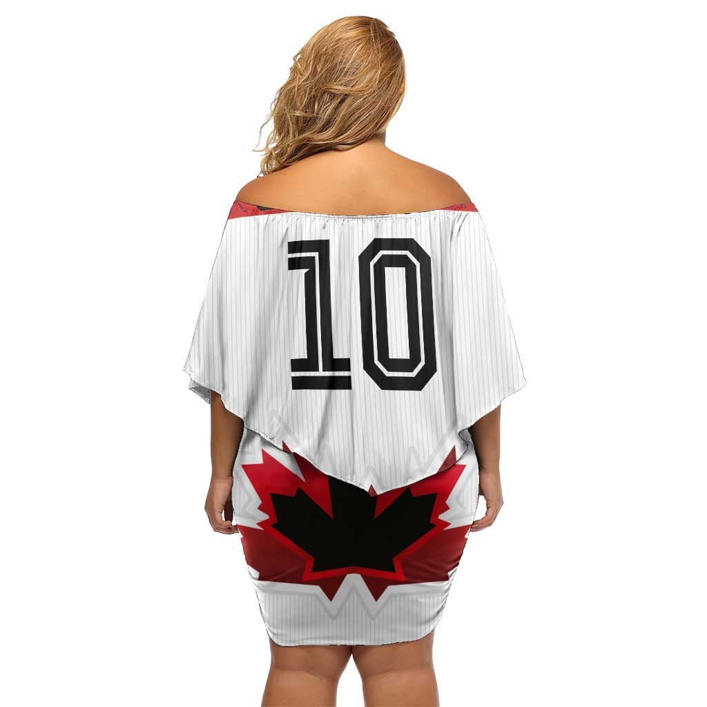 Custom Canadian Rugby Off Shoulder Short Dress Maple Leaves Sporty Art Style White Color - Wonder Print Shop