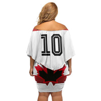 Custom Canadian Rugby Off Shoulder Short Dress Maple Leaves Sporty Art Style White Color - Wonder Print Shop