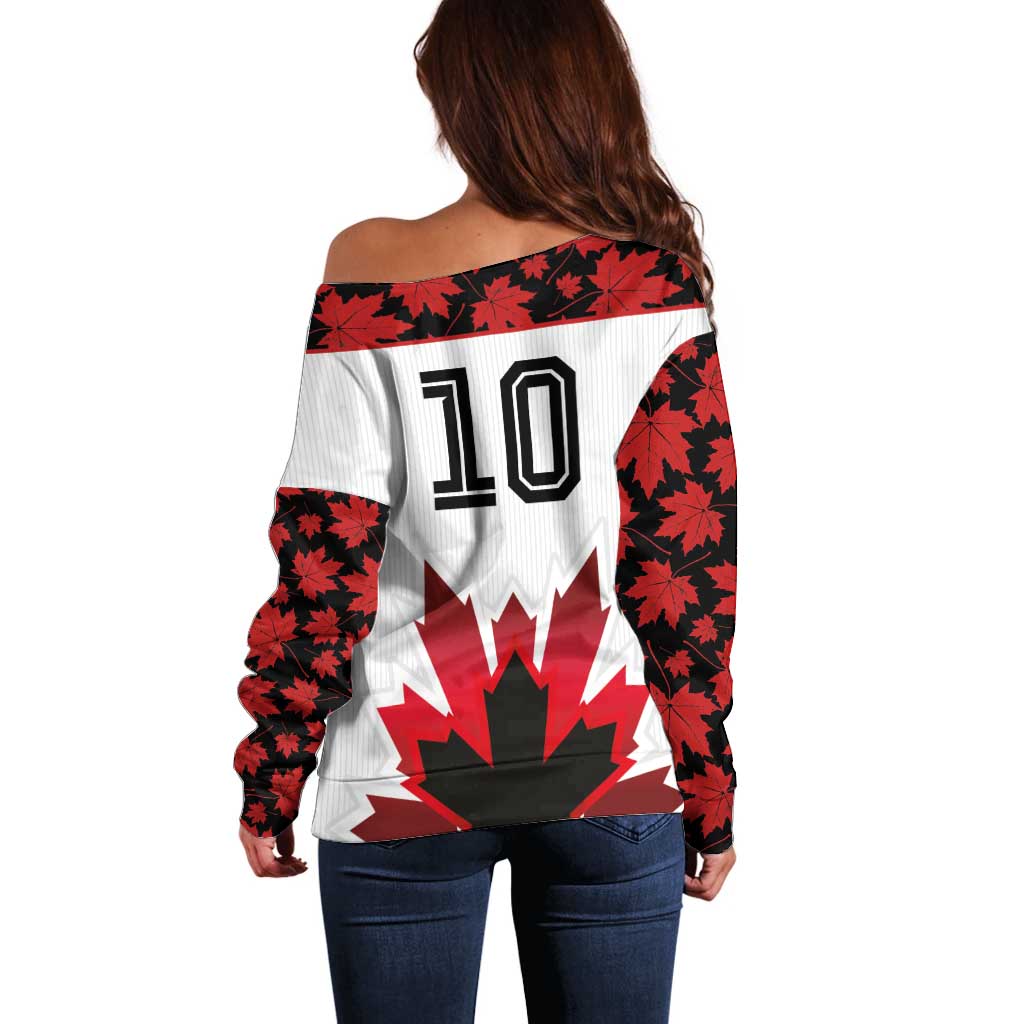 Custom Canadian Rugby Off Shoulder Sweater Maple Leaves Sporty Art Style White Color - Wonder Print Shop
