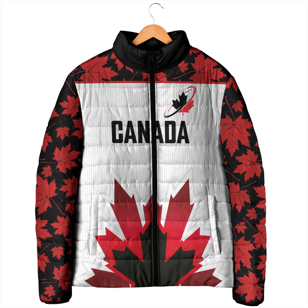 Custom Canadian Rugby Padded Jacket Maple Leaves Sporty Art Style White Color - Wonder Print Shop
