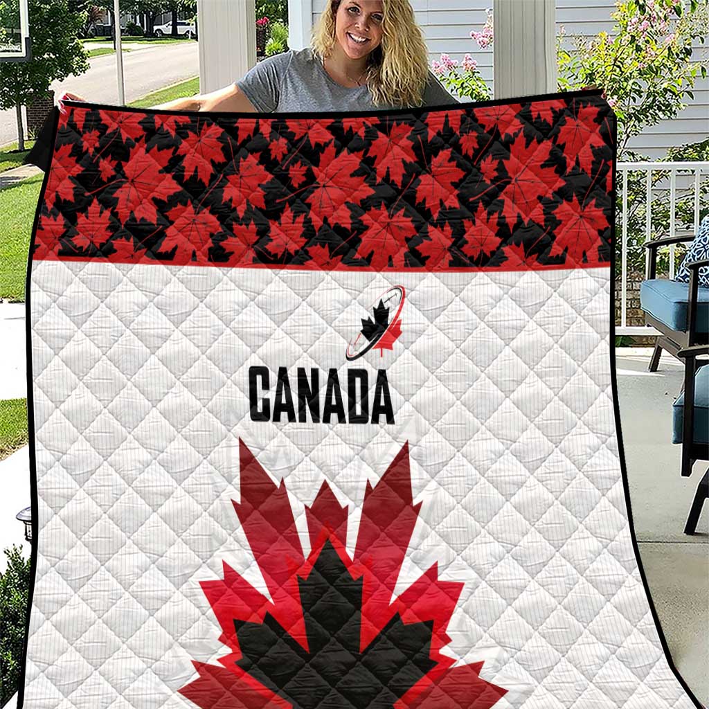 Canadian Rugby Quilt Maple Leaves Sporty Art Style White Color - Wonder Print Shop