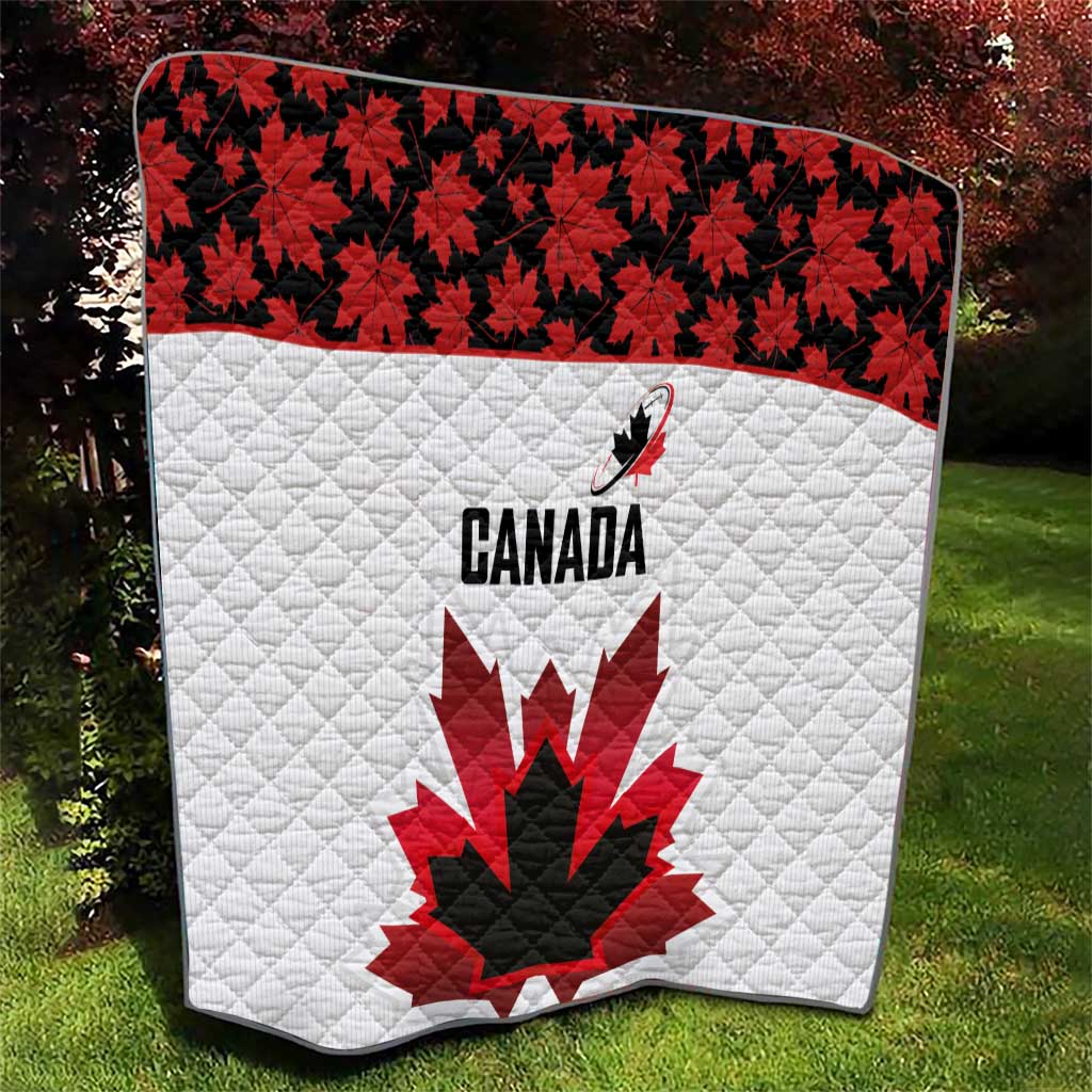Canadian Rugby Quilt Maple Leaves Sporty Art Style White Color - Wonder Print Shop